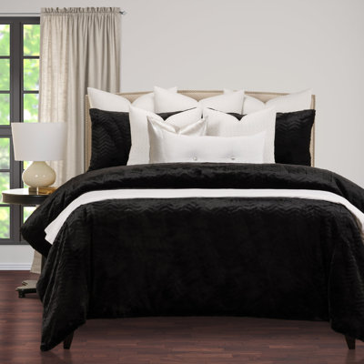 Black Microfiber Traditional Duvet Cover & Set