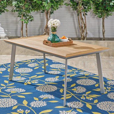 Table d'appoint en faux bois - Base en aluminium rouille, table de patio et de jardin moderne, 6 places, structure l 35,71 po x H 64,26 po, pour l'extérieur pour patio, peut accueillir 6 chaises,