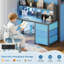 Lit mezzanine double double avec bureau, éclairage DEL et station de recharge, lit superposé en métal pour enfants avec rangement et rideau de jeu, gris-1305012316