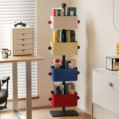 Colorful Metal Bedside Shelf With 4 , Vertical Layout, Closed Back, 90 Angle For Corner, Artsy Vibe, 50.84 In High, 13.55 Wide, 9.91 Thick - Tier Corner Home, Angle, Style, Tall, Deep