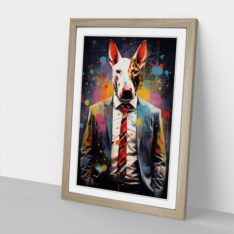 English Bull Terrier Tachisme - Single Picture Frame Print on Wood, 64cm H x 46cm W, Oak Framed