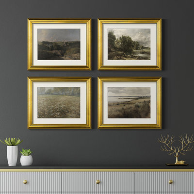 "Vintage Landscape", ensemble de 4 reproductions encadrées