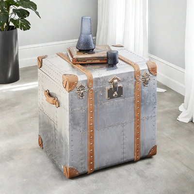 Small Silver Simple Distressed Retro Accent Trunk