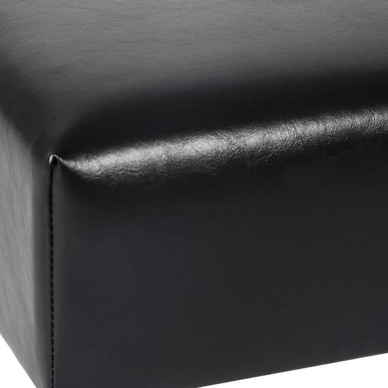Okan Faux Leather Ottoman, Black Faux Leather