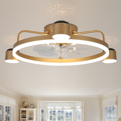 Starry Night Light 28" LED Gold Ceiling Fan with Dimmable Light and Remote Low Profile Fans