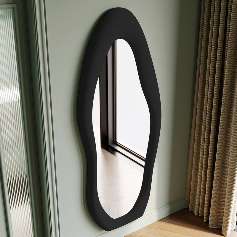 Climenhaga Full Length Mirror Wavy Mirror Floor Mirror, Black