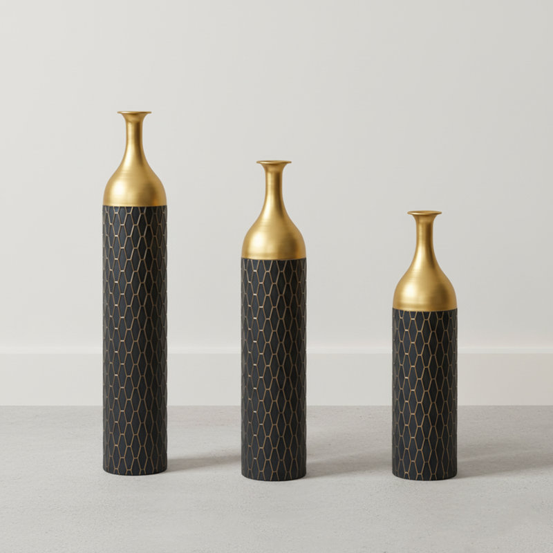 Black and Gold Tall Metal Floor Vase