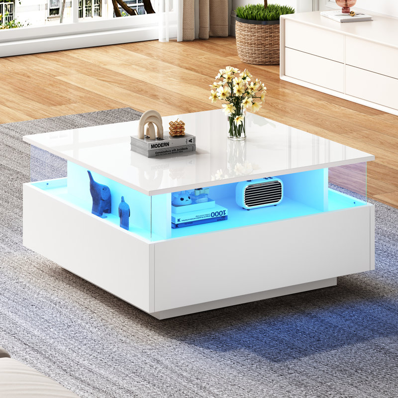Deallen Block Coffee Table with Storage, White