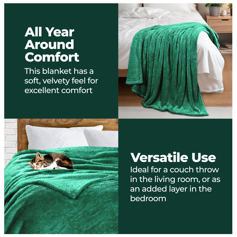Evergreen Full Reversible Fleece Wool Throw Blanket