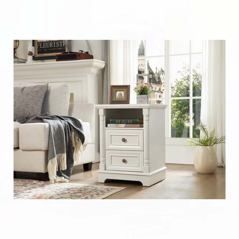 Table d'appoint 2 tiroirs, Blanc