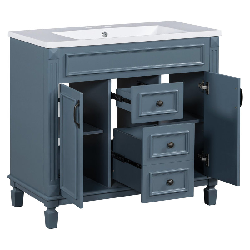 Meuble-lavabo élégant avec design fonctionnel et grand espace de rangement, Bleu