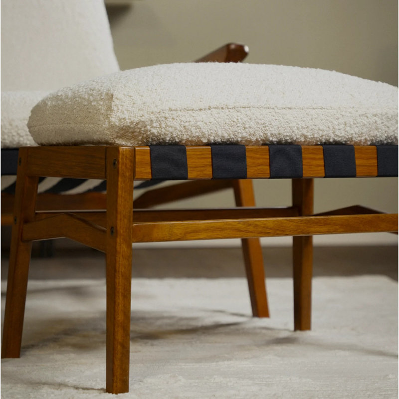 Repose-pieds Mid Century, Tapioca Premium Boucle, Brushed Walnut