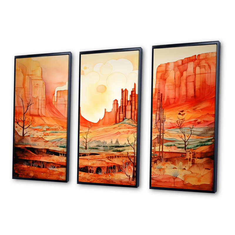 «Native Navajo Landscape I - Native American», ensemble d'art sur toile, Cadre flottant noir, H 32 po x l 48 po x P 1 po
