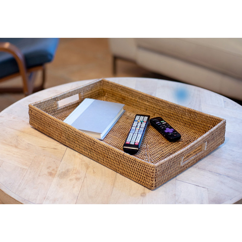Edmond Rattan Tray, 3" H x 22" L x 15" W, White Wash