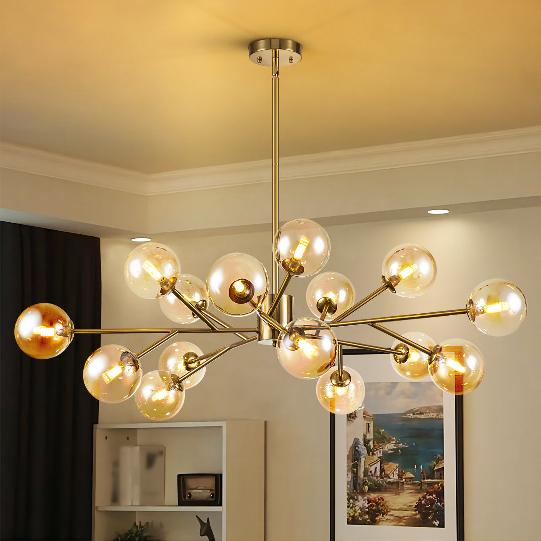 Spoffo 15-Light Modern Contemporary Glass Bubble Chandelier Sputnik Kitchen Island Pendant Lamp With Glass Shade