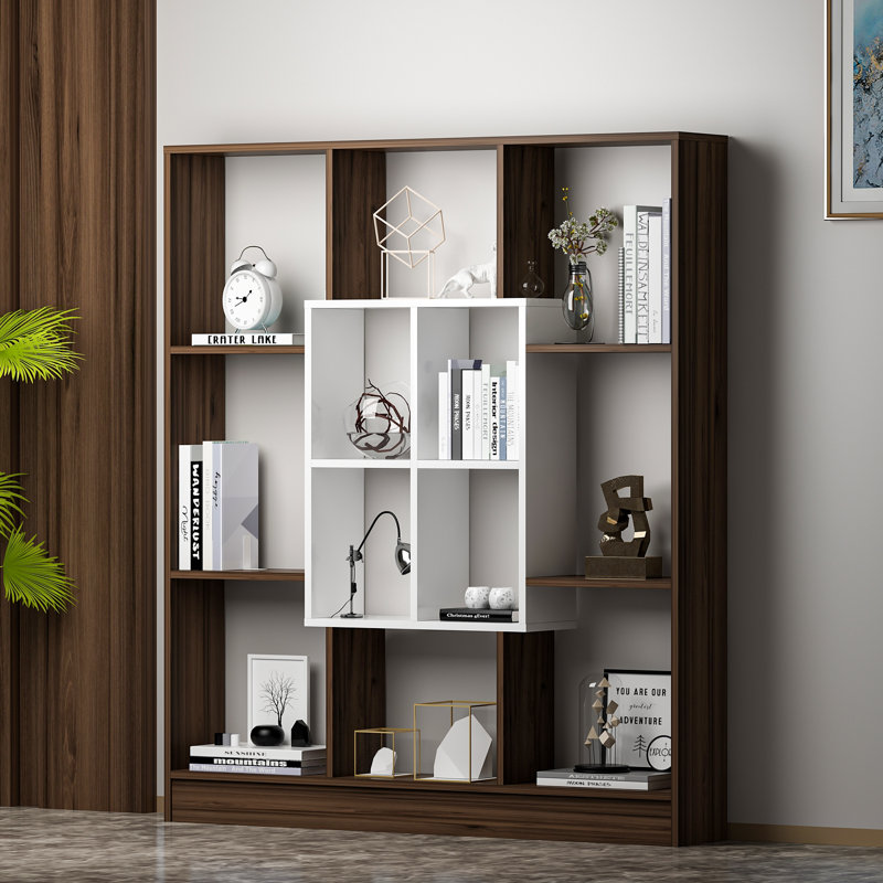 Rosenstein 151.8cm H x 135cm W Standard Bookcase, Walnut/White