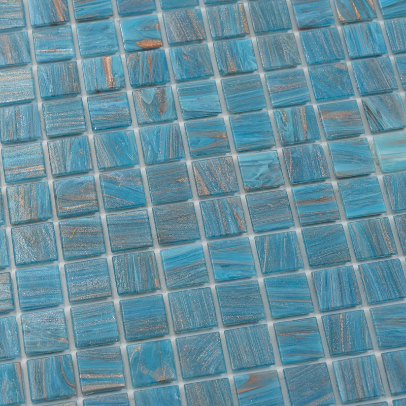 Celestial 0.8" x 0.8" Glass Grid Mosaic Wall & Floor Tile, Bright Cerulean Blue