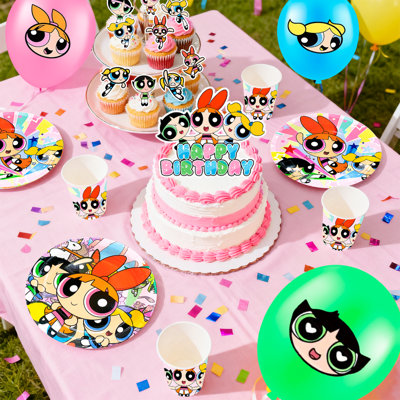 Ensemble de décorations de fête d'anniversaire The Powerpuff Girls, 112 pièces, fournitures de fête pour filles Powerpuff et ensemble de vaisselle pour enfants Powerpuff