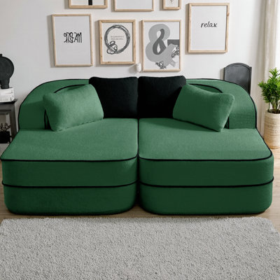 Canapé 77,2 po en tissu Teddy sans assemblage avec double chaises, canapé-lit 32D haute densité en éponge, sensation de nuage moelleux, couleur contrastante et design symétrique