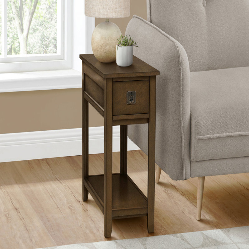 Table d'appoint, table de bout, table de chevet, étroite, tiroir de rangement, placage, transitionnel