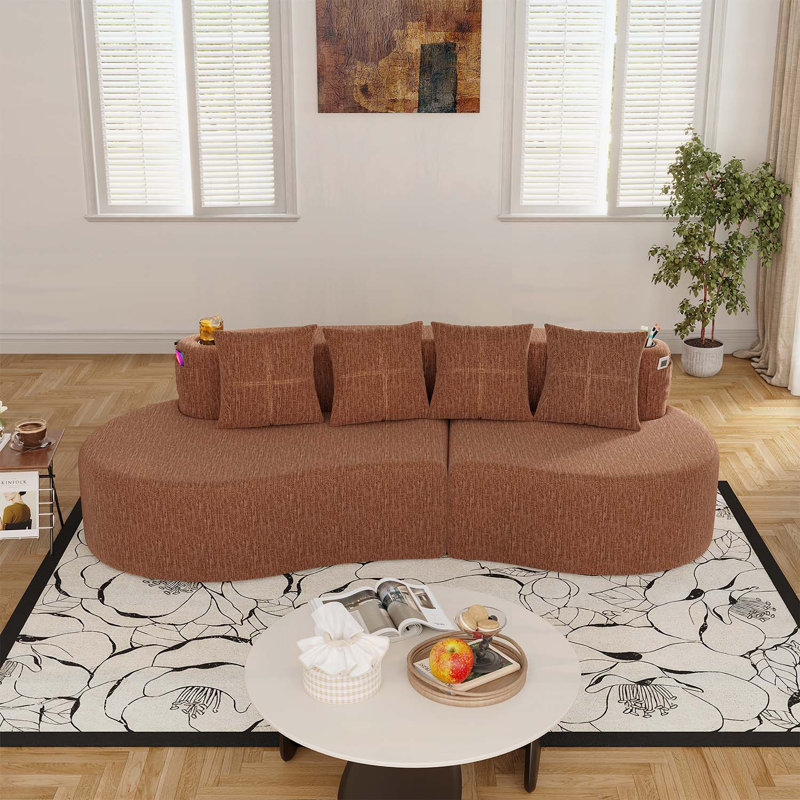 Upholstered 94.49'' Sofa, Orange Chenille, Orange