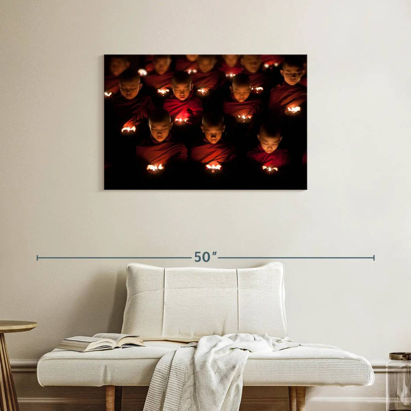 Adella Burmese Monks Praying In Yangon Burma, 24" H x 36" W