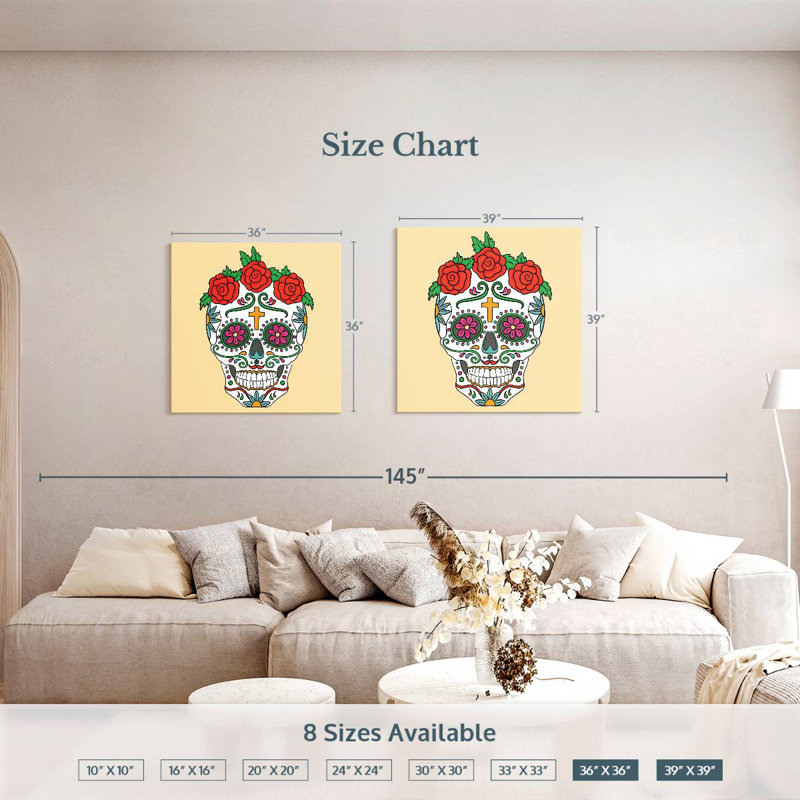Kerner Mexican Floral Skull, 39" H x 39" W