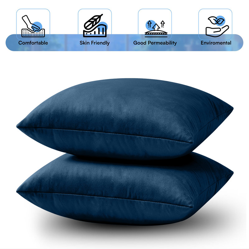 Luxurious Plain Velvet Cushion Covers (Set Of 2), Navy Blue