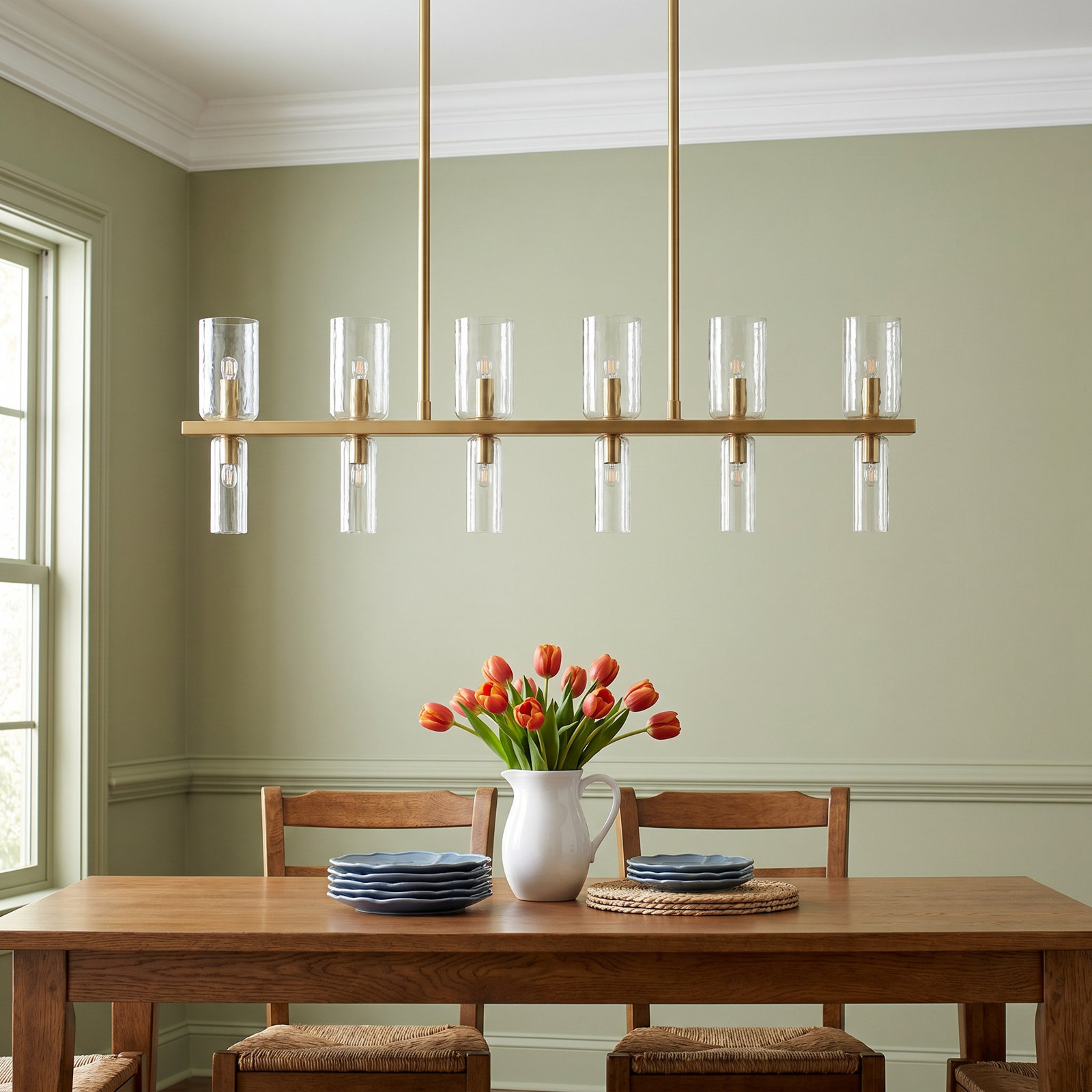 Bartett 12 Light Glass Dimmable Pendant, Aged Brass