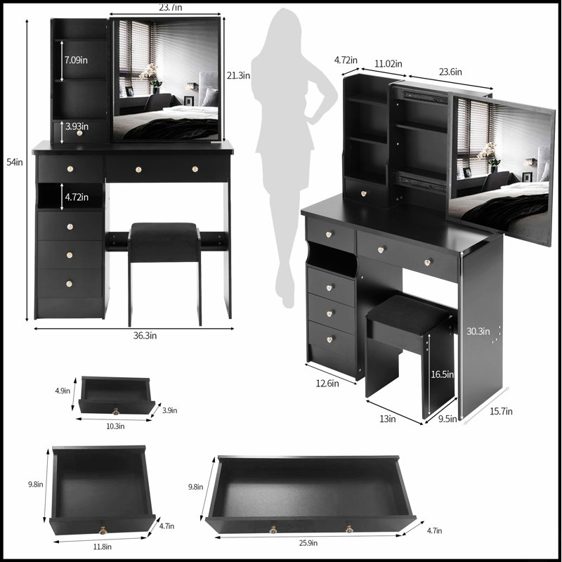 37-Inch Vanity Table With Cushioned Stool, Extra Large Sliding Mirror, And Multi-Layer Storage For Organized Beauty Essentials
