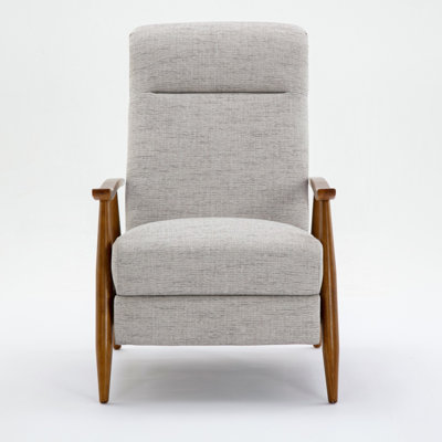 Wood Arm Push Back Recliner in Performance Fabric