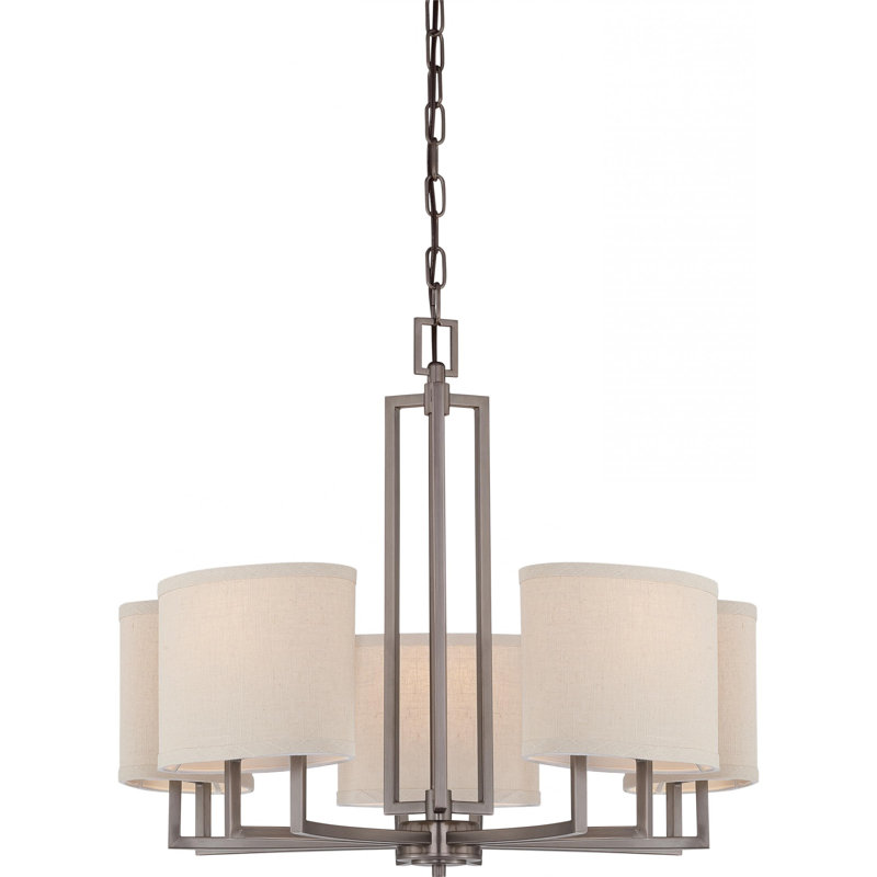 Hassler 5 - Light Dimmable Classic / Traditional Chandelier, Hazel Bronze / Khaki Fabric