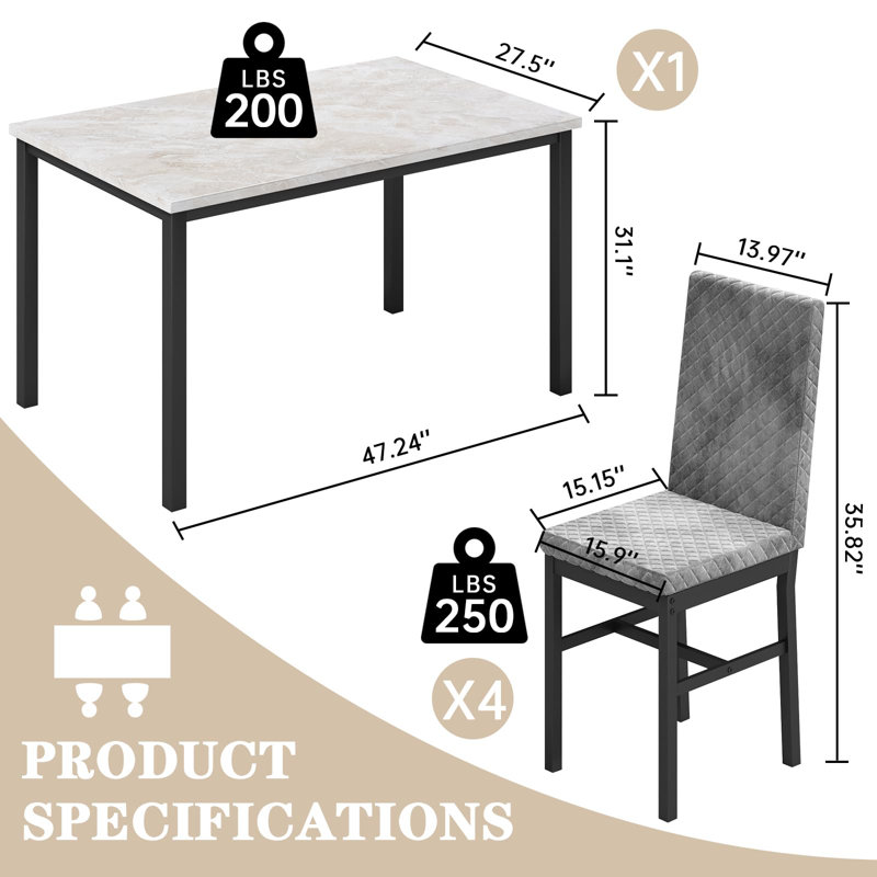 Ensemble de table de salle à manger élégant 5 pièces beige et gris