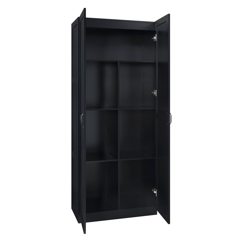 Cornelia Modern Storage Closet with 7 Adjustable Shelves in Black, Black