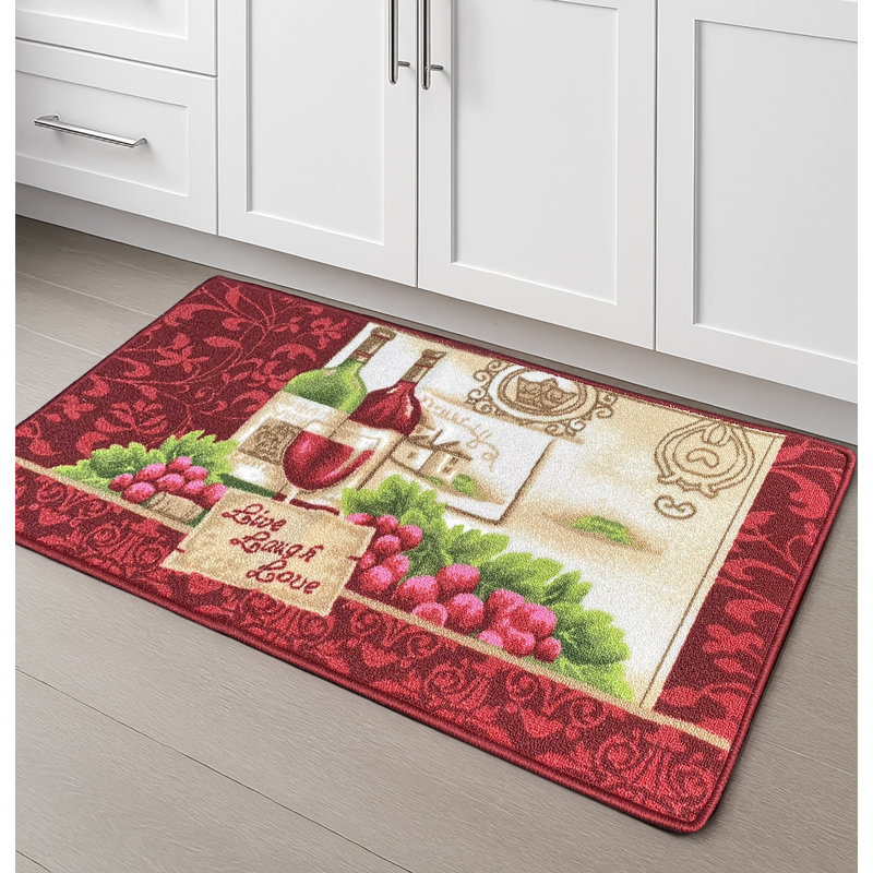 Tapis de cuisine bourgogne rouge lavable avec envers antidérapant - 19 po x 39 po