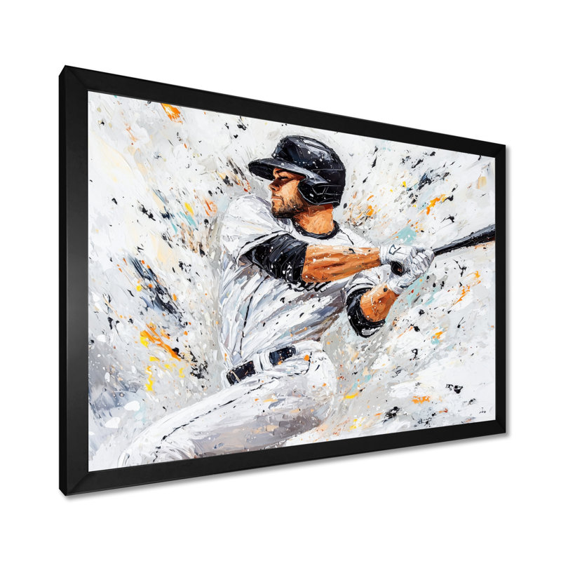 Baseball Player Action III - Sport Baseball Wall Art, Reproduction encadrée d'une seule photo sans pass, Noir