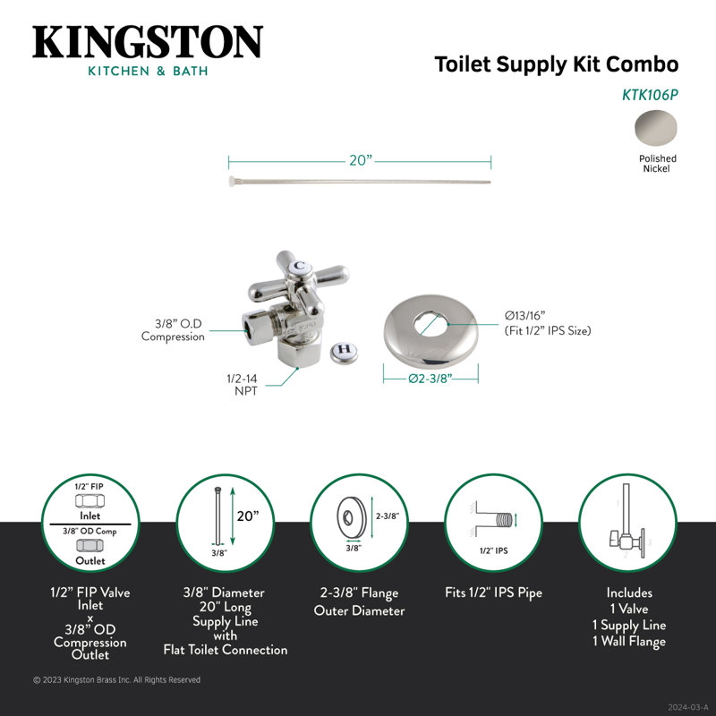Trousse de montage en surface pour toilette de l 0,38 po x H 20 po Trimscape, Nickel poli