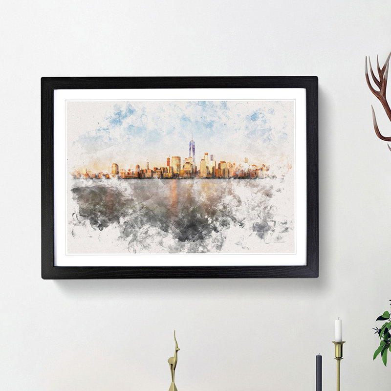 The New York Skyline - Picture Frame Painting Print, 62cm H x 87cm W x 2cm D, Black Framed