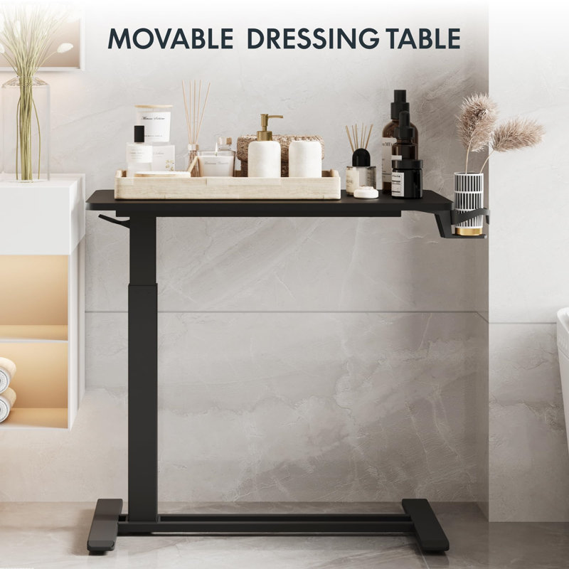 Black Adjustable Rolling Computer Cart with Pneumatic Lift