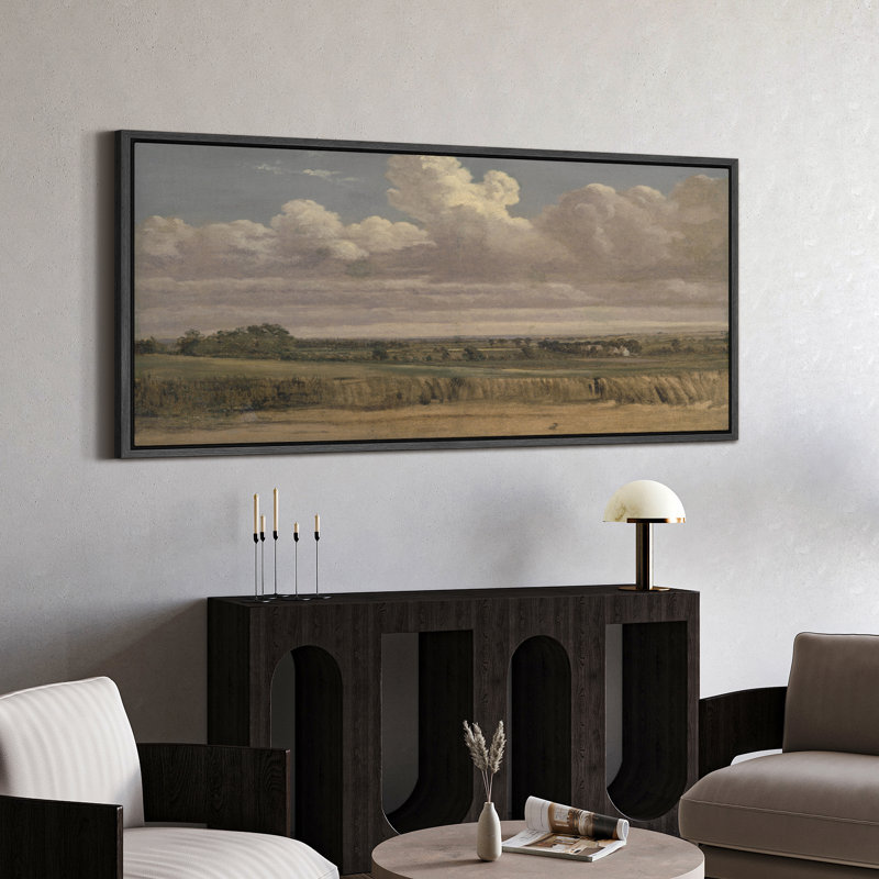 Paysage champêtre, horizon moderne, art moderne, H 30 po x l 60 po, Noir, noir, noir, noir