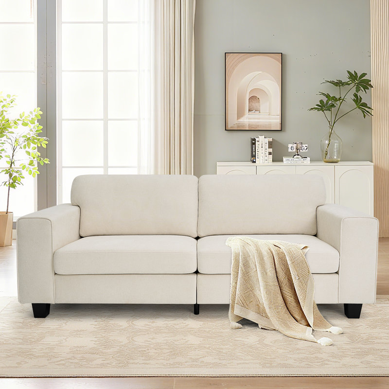 Modern Upholstered Cloud Sofa With Deep Seats And Wide Square Armrests For Living Room, Beige
