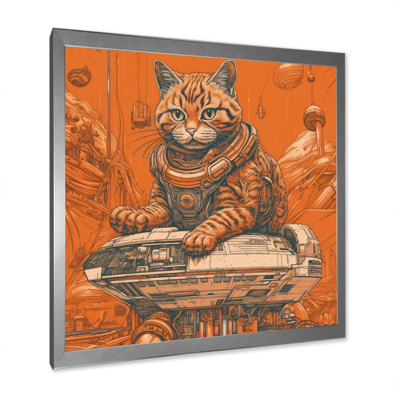 Illustration de l'espace astronout rétro chat I - impression, H 24 po x l 24 po x P 1 po, Cadre simple argenté