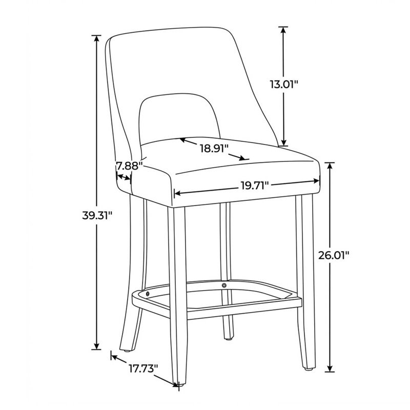 Ensemble de 2 tabourets de bar contemporains avec dossier incurvé et pieds en bois pour îlot de cuisine, Navy