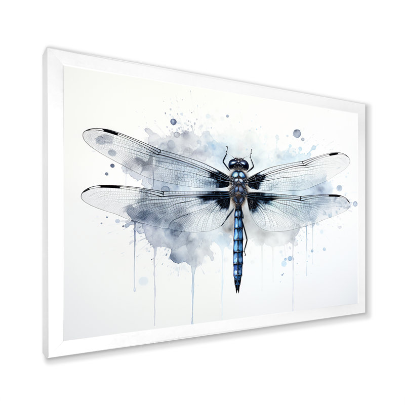 Libellule élégance I - Art mural libellule, Cadre simple blanc, H 12 po x l 20 po x P 1 po