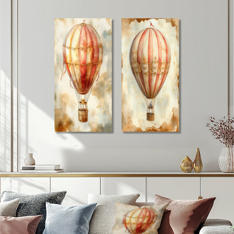 Ballon au-dessus des nuages ​​du matin I - Ensemble de 2 impressions sur toile représentant une montgolfière, 32" H x 32" W