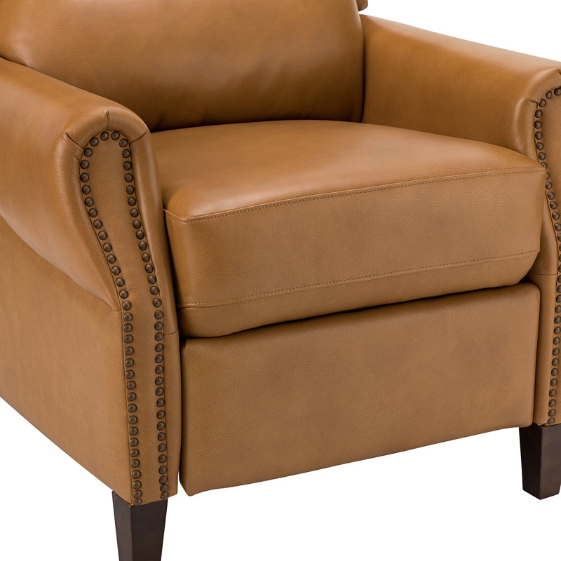 Polestra 32.68" W Genuine Leather Manual Recliner, Camel