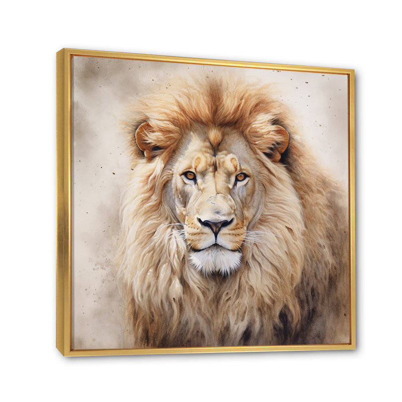 Fierce Lion II - Lion, art mural, H 24 po x l 24 po x P 1 po, Cadre flottant doré