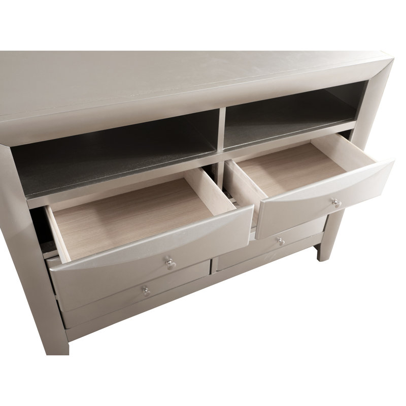Commode de chambre à coucher de couleur champagne - avec tiroirs à queue d'aronde et structure stable de style argent pour construction solide