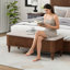 Banc de rangement avec repose-pieds en bois d'hévéa massif de 50,8 pouces avec siège en lin-256309569