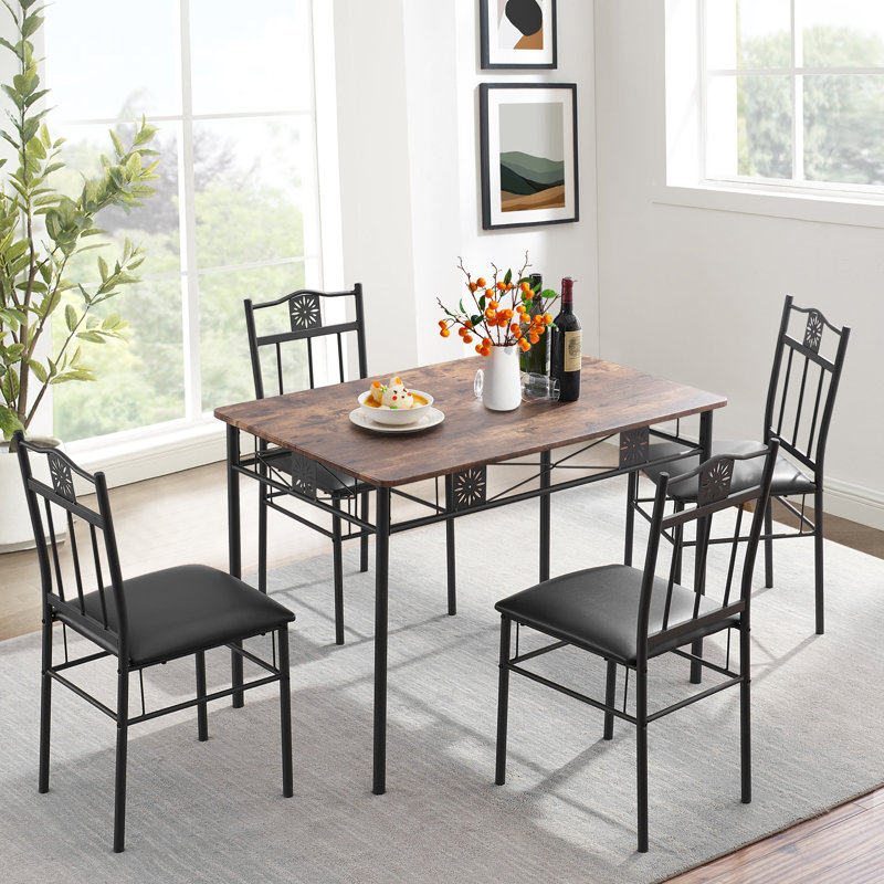 Piece Dining Table Set Metal And Wood Rectangular Table With